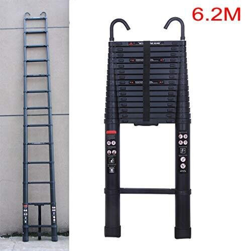 6.2M Telescopic Ladder Come wiht Roof Hook Kit Aluminium Black Portable