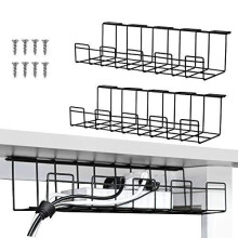 2 Packs Cable Management Tray, 40cm Under Desk Cable Organizer for Wire Management, Metal Wire Cable Tray for Desks, Offices, and Kitchens (Black)