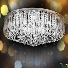 (Clear) 80cm Genuine K9 Crystal Flush Ceiling Light Chandelier 3 Colours + Bluetooth Speakers + Remote Control