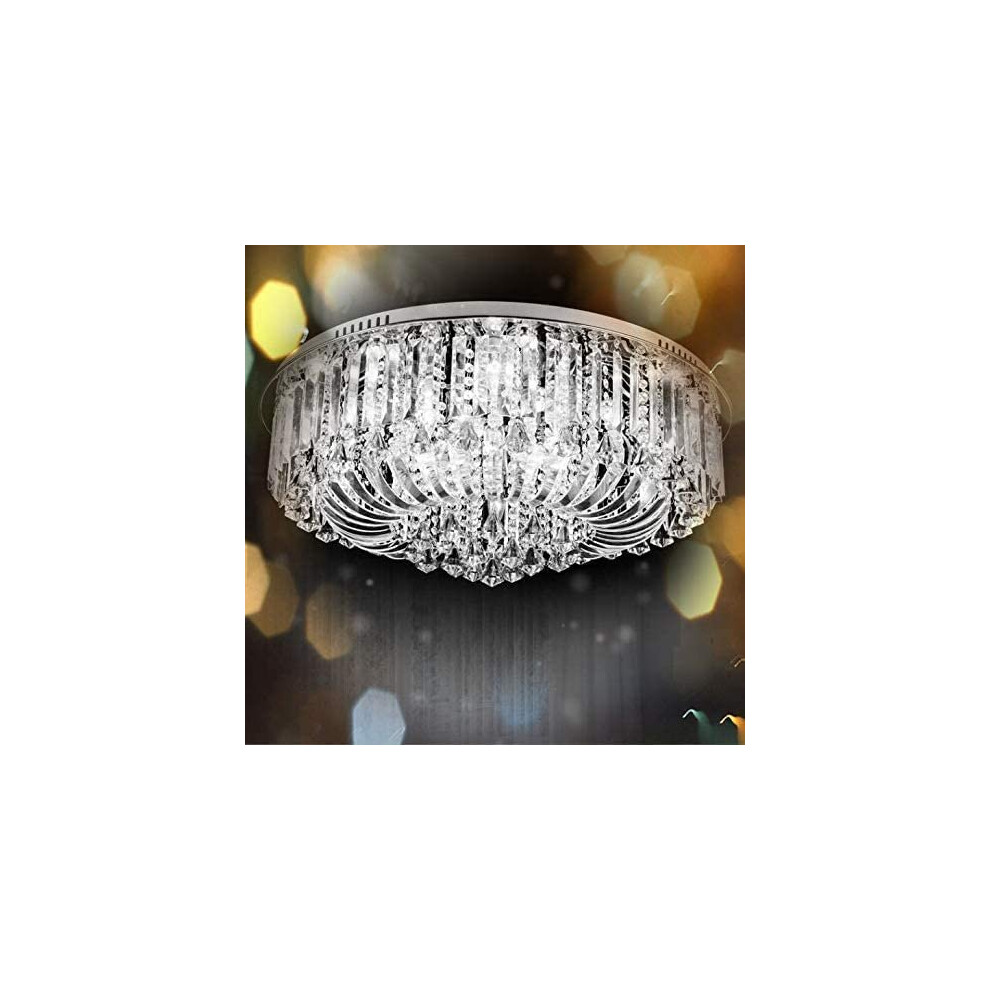 (Clear) 80cm Genuine K9 Crystal Flush Ceiling Light Chandelier 3 Colours + Bluetooth Speakers + Remote Control