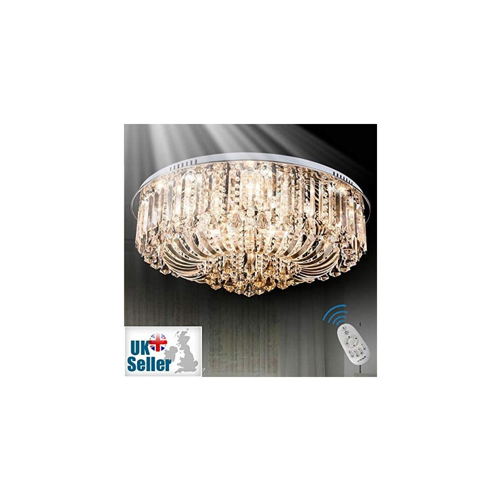 (Champagne) 65cm Genuine K9 Crystal Flush Ceiling Light Chandelier 3 Colours + Bluetooth Speakers + Remote Control