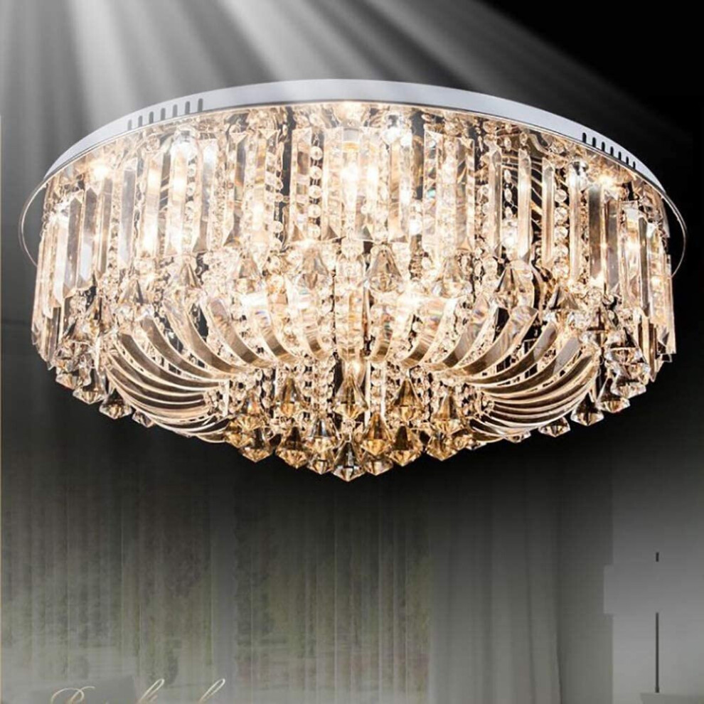 (Champagne) 80cm Genuine K9 Crystal Flush Ceiling Light Chandelier 3 Colours + Bluetooth Speakers + Remote Control