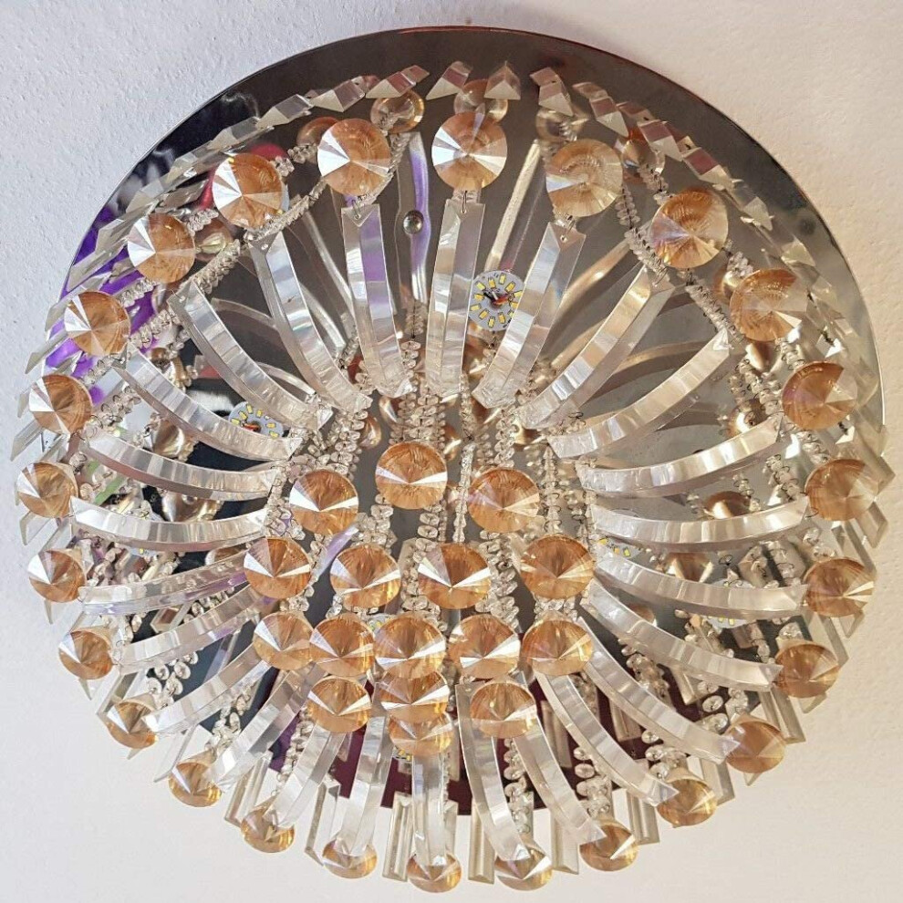 (Champagne) 6165-50 50cm Genuine K9 Crystal Flush Ceiling Light Chandelier 3 Colours + Remote Control