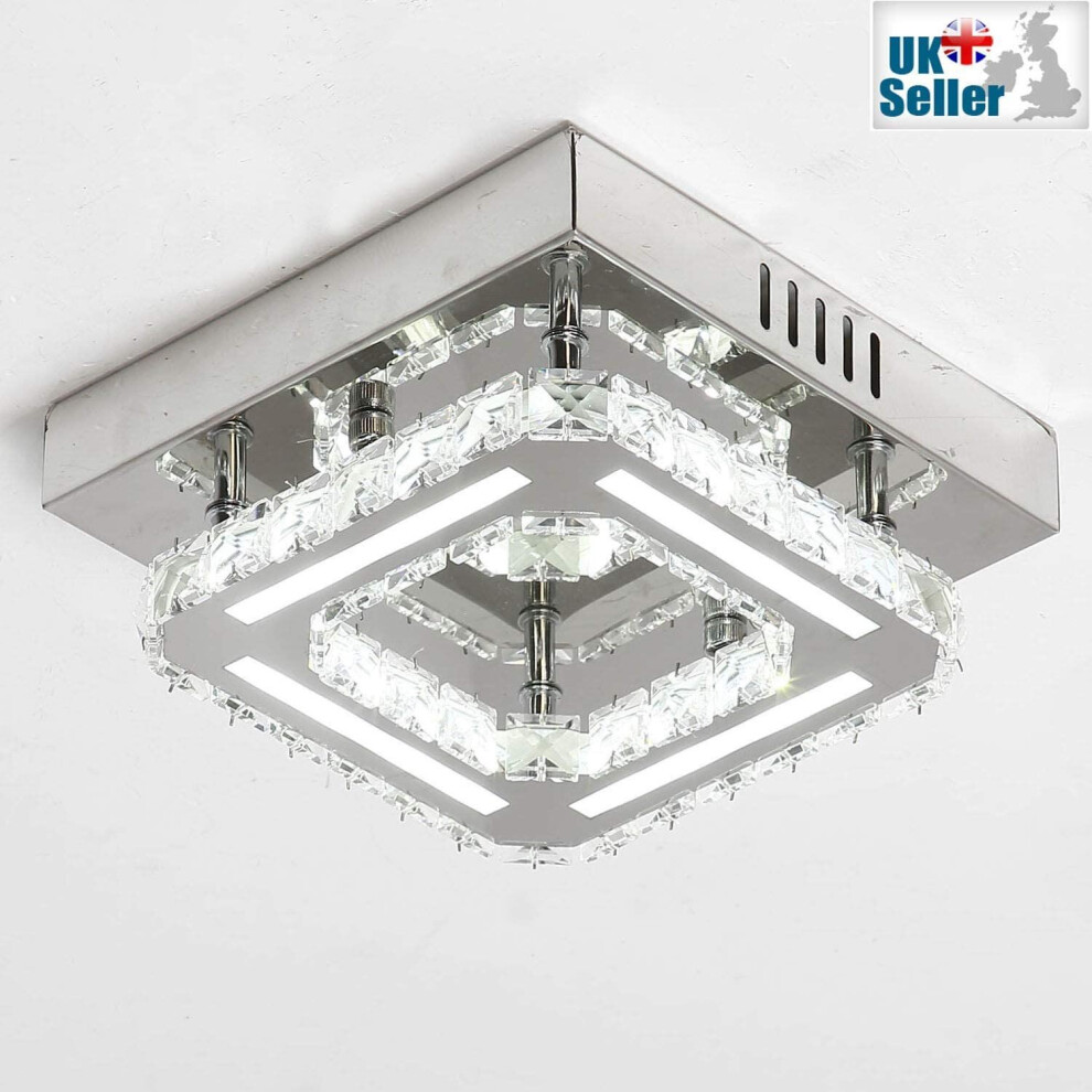 Modern Genuine K9 Crystal SQUARE LED Flush Ceiling Light Chandelier 3 Colours 21x21cm