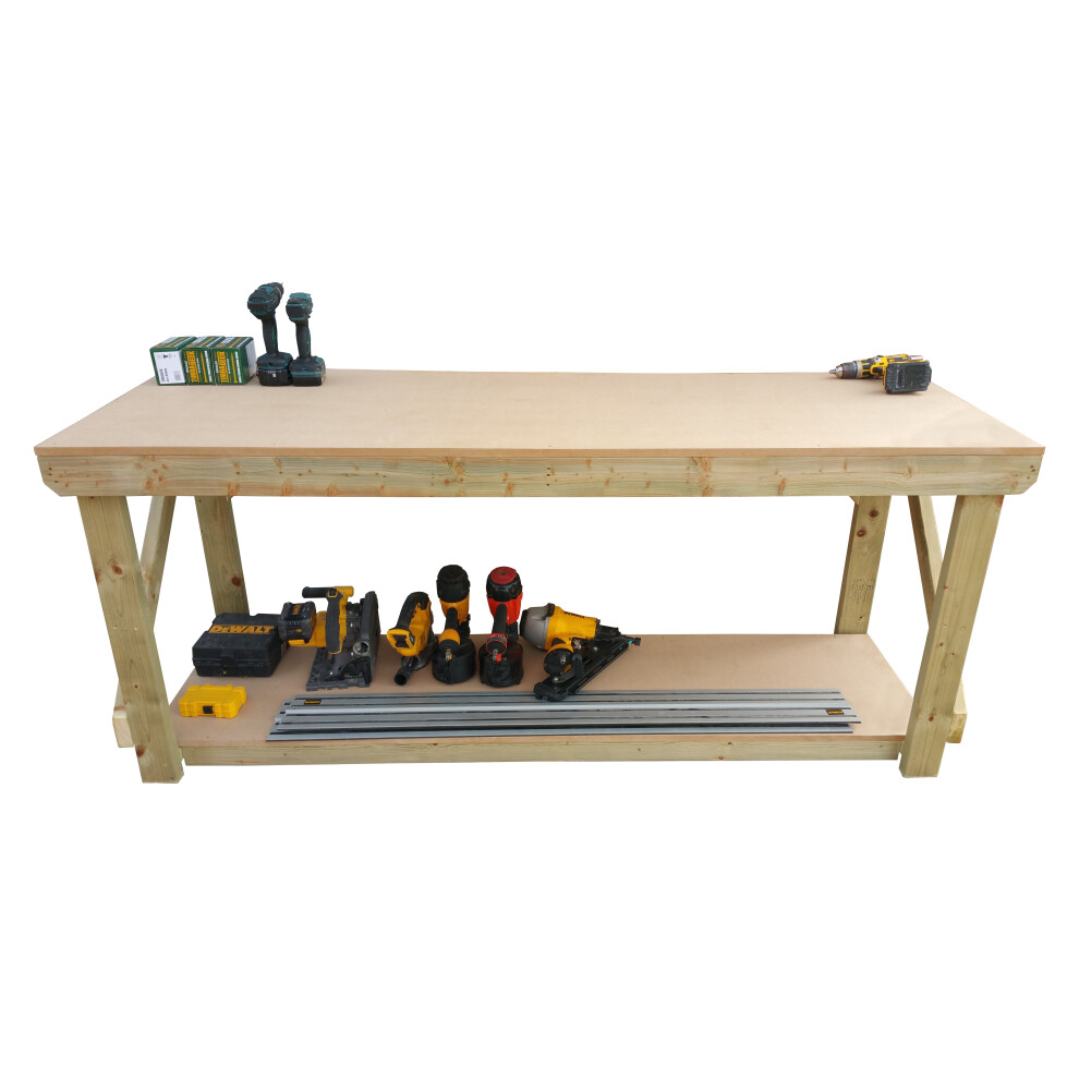 (7ft, Standard Legs) Workbench MDF Top Wooden Garage Heavy Duty Table