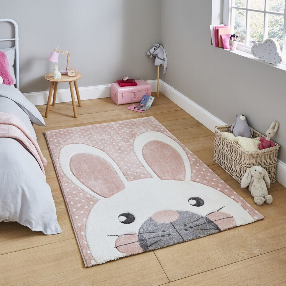Think Rugs (80X150cm) Brooklyn Kids 20341 Rugs In Hand Carved Durable Children Mats Pink