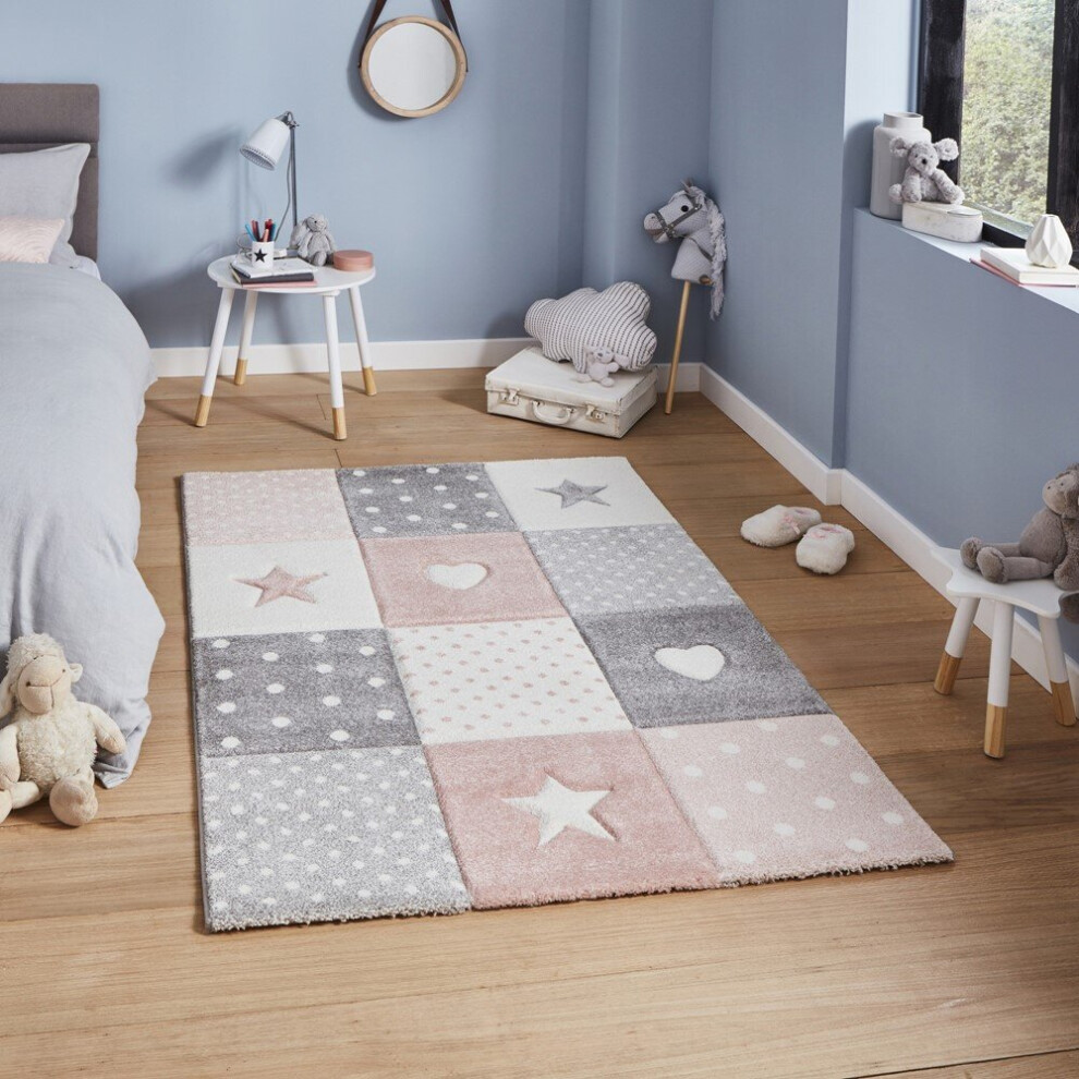 Think Rugs (80X150cm) Brooklyn Kids 20339 Rugs In Pink Hand Carved Durable Children Mats