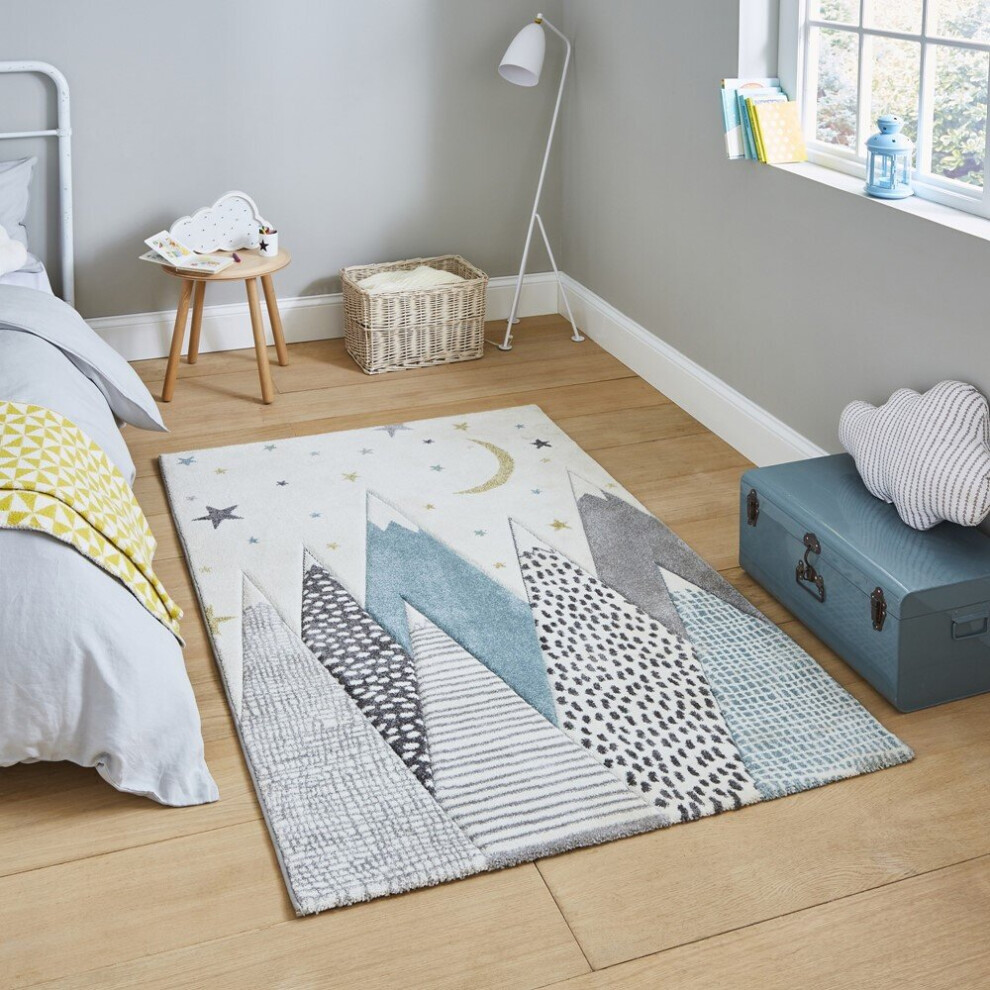 (80x150cm) Brooklyn Kids 22707 Rugs in Blue Hand Carved Durable Children Mats