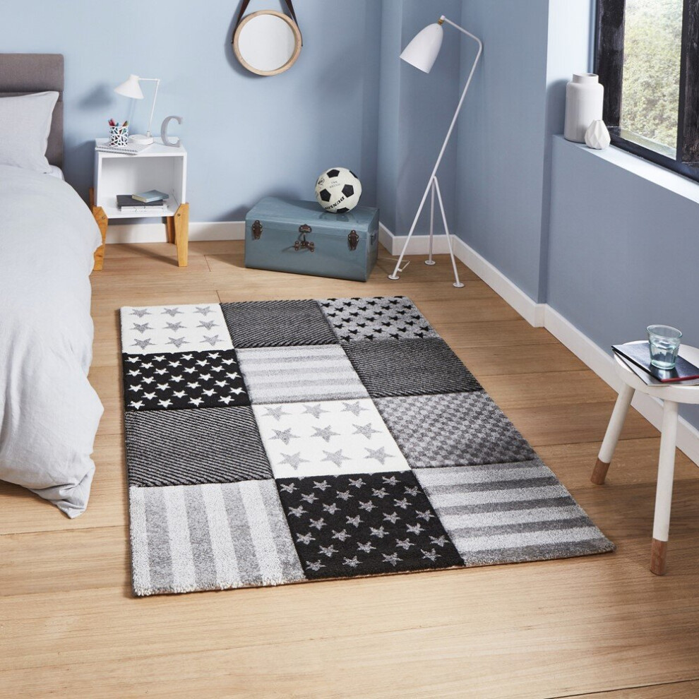 (60x120cm) Brooklyn Kids 777 Rugs in Grey Hand Carved Durable Children Mats