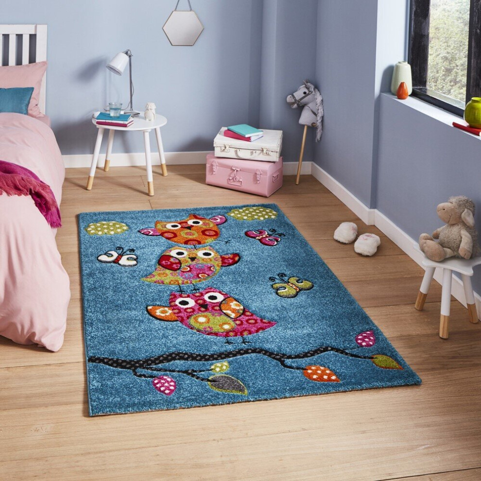 Think Rugs (80X150cm) Brooklyn Kids 793 Rugs In Hand Carved Durable Children Mats Blue