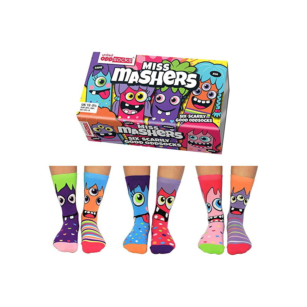 United Oddsocks Miss Mashers Bright Multicoloured Socks UK 12 - 5.5