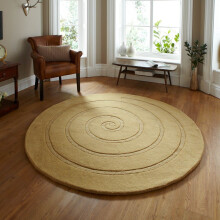 (180x180cm (Circle)) Spiral Circular Round Wool Rugs in Gold 3D Effect Handmade Mats