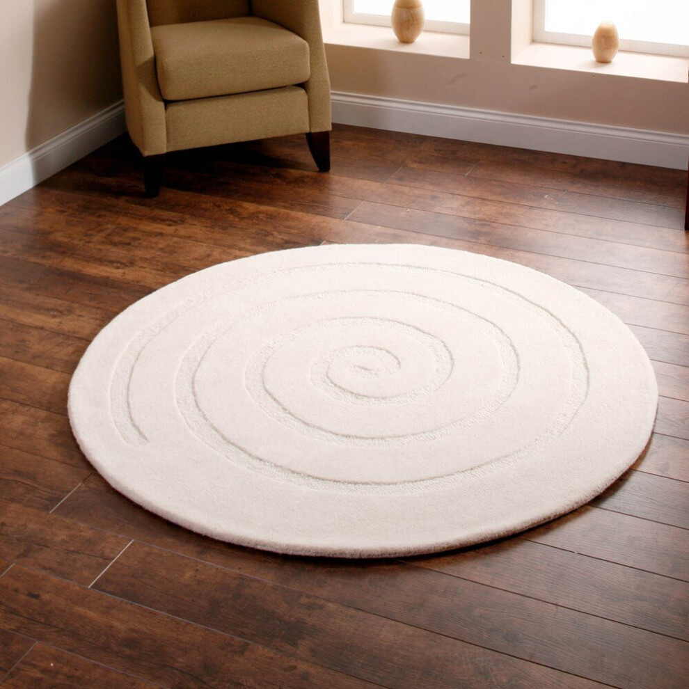 (140x140cm (Circle)	) Spiral Circular Round Wool Rugs in Ivory 3D Effect Handmade Mats