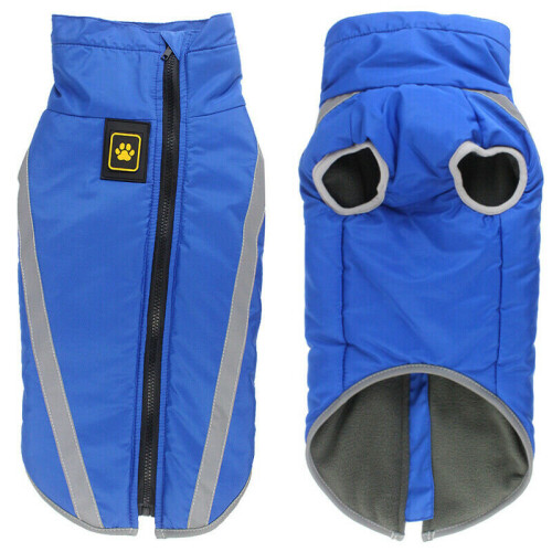 (Blue, XL) Pet Dog Waterproof Padded Jacket Vest Coat Reflective Waistcoat Raincoat