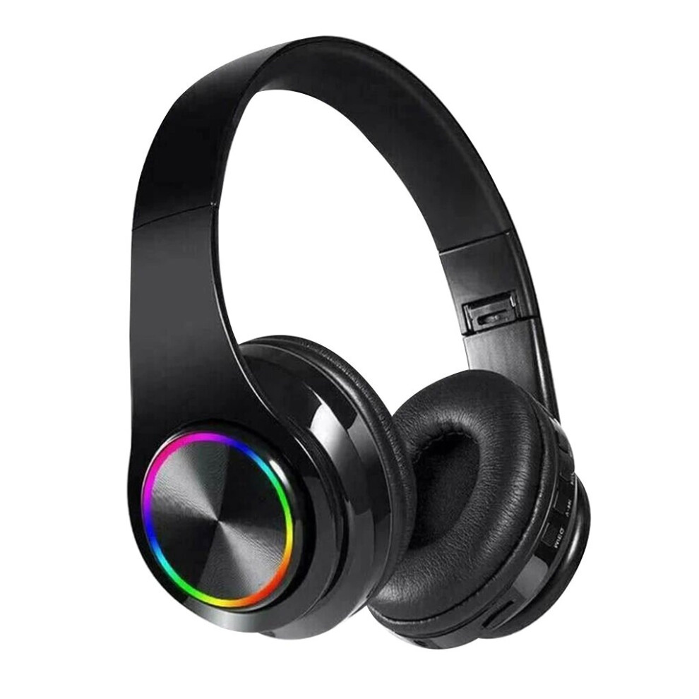 (Black) B39 Wireless Bluetooth 5.0 Headset Led With Mic Support Tf Card Black 3697289363956