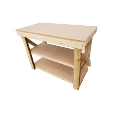(3ft, Legs With Wheels) Workbench MDF Top 18mm Double Shelf Industrial Wooden Garage Heavy Duty Handmade Table
