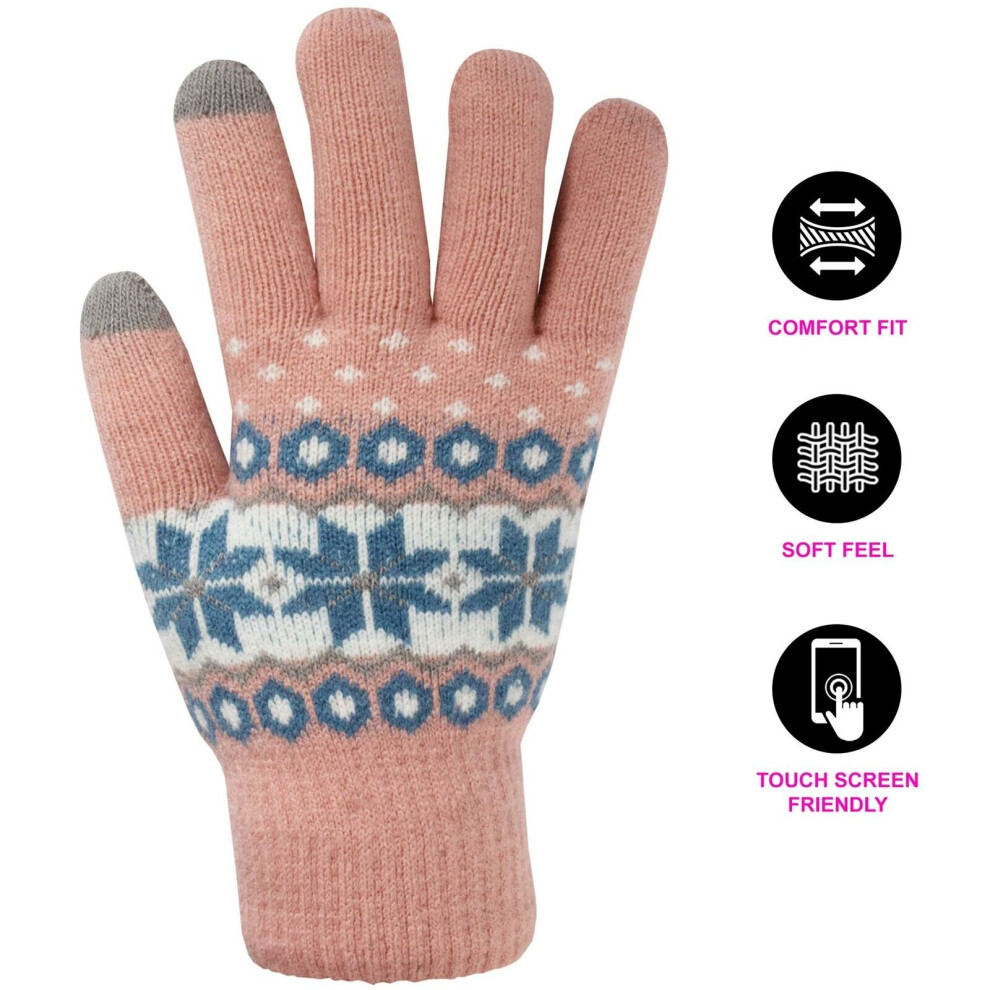 (Pink) Womens Gloves Ladies Thermal Warm Winter Gloves