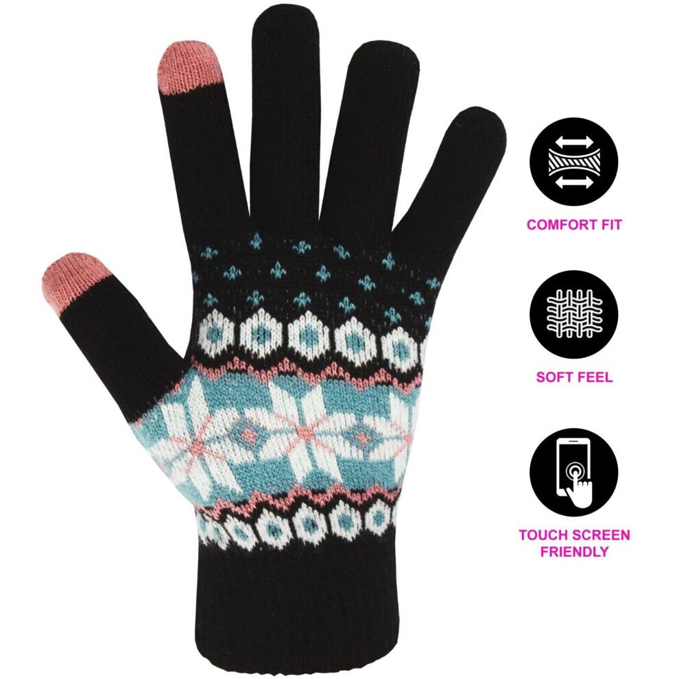 (Black) Womens Gloves Ladies Thermal Warm Winter Gloves