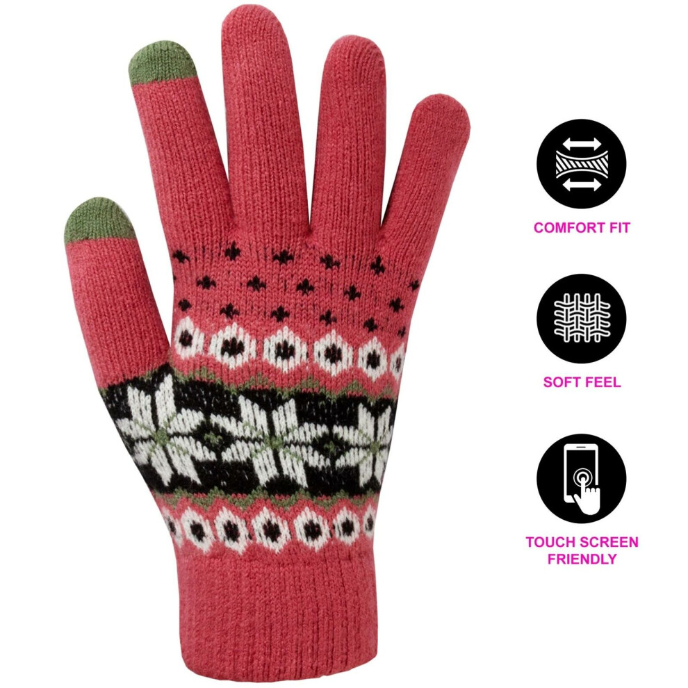 (Fuchsia) Womens Gloves Ladies Thermal Warm Winter Gloves
