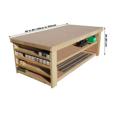 (4ft, Legs With Wheels) Workbench MDF Top Wide Double Shelf 3FT Depth With Side Shelving Wooden Table