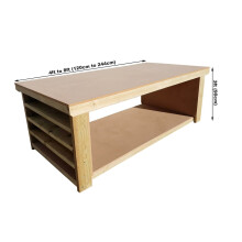 (6ft, Legs With Wheels) Workbench MDF Top Wide 4FT Depth With Side Shelving Wooden Table
