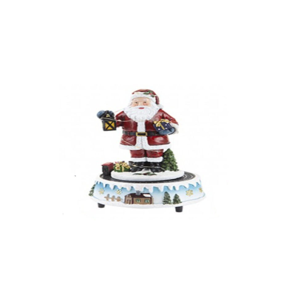 (Father Christmas) Revolving Musical Resin Xmas Scene With Train Christmas Decoration Village