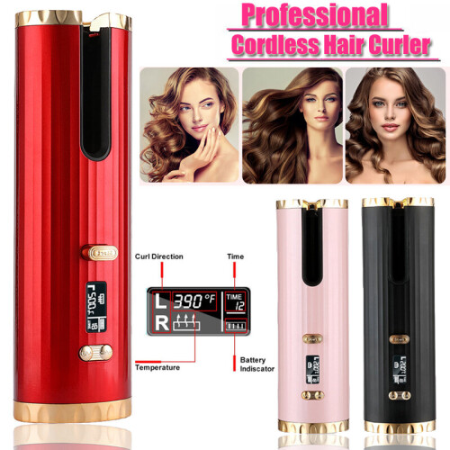 (Red) Latest Cordless Automatic Hair Curler Curling Wand