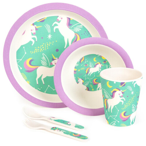 Boppi boppi Bamboo Dinnerware 5 Piece Set - Unicorns 1