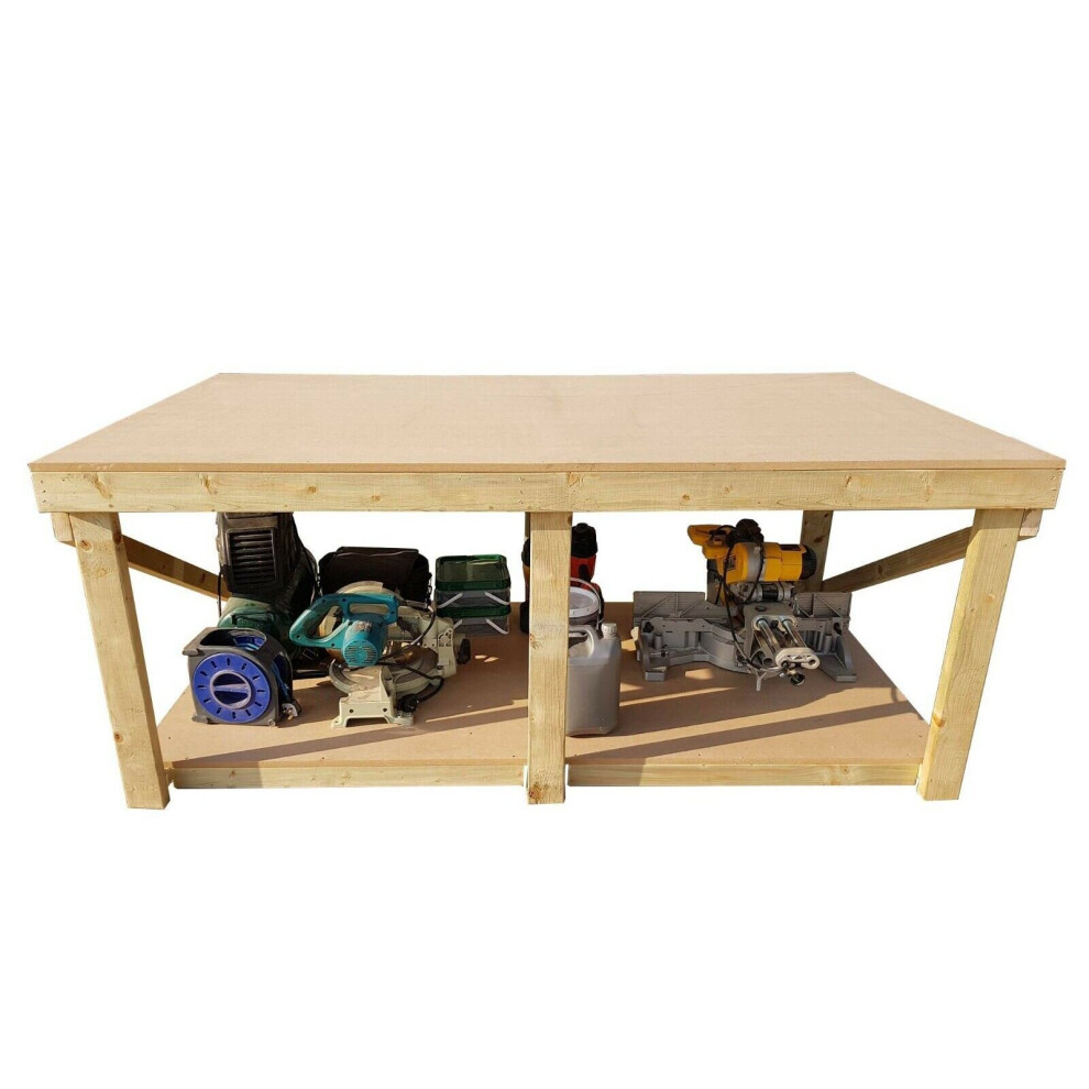 (6ft, Legs With Wheels) Wooden MDF Top 4FT Wide Garage Handmade Workbench