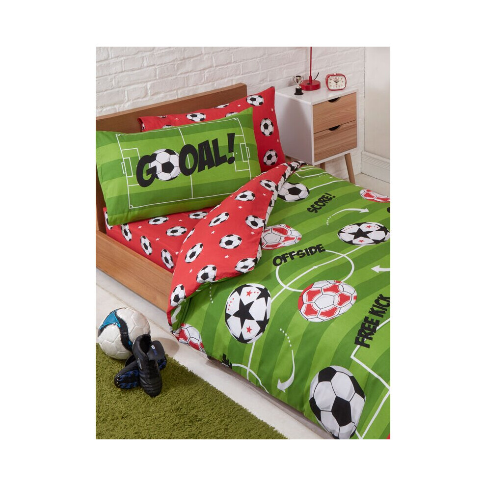 Football Red Single Duvet Cover and Pillowcase Set