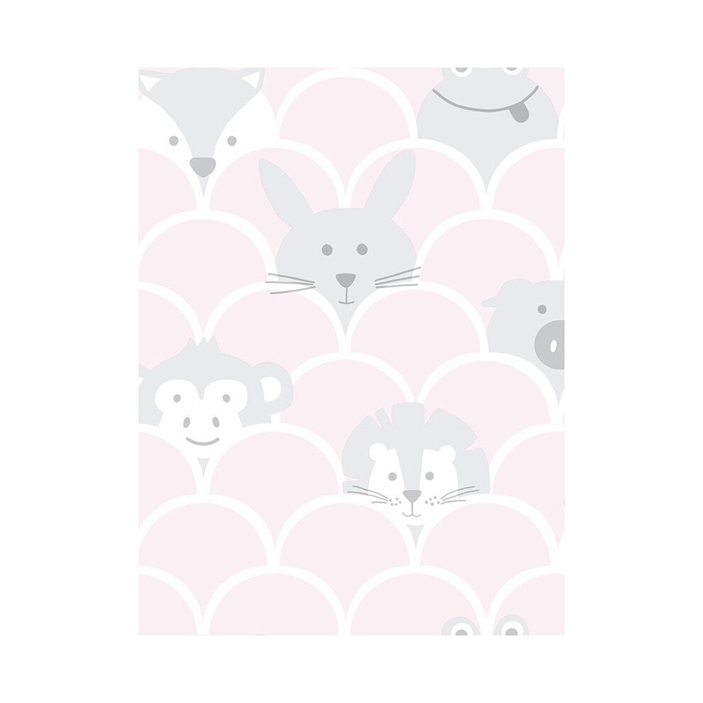 Over The Rainbow Peek A Boo Animals Wallpaper Pink / Grey Holden 91031 5022976910317