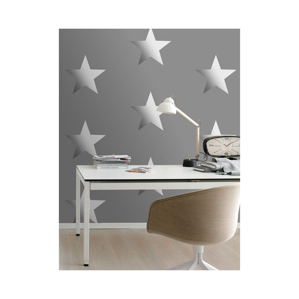 Metallic Stars Wallpaper Grey / Silver Rasch 248197