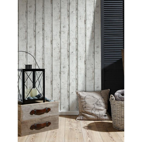 AS Creation Rustic Wood Planks Wallpaper White AS Creation 9537-01 2