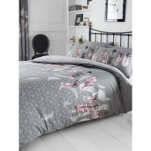 Geometric Feathers King Duvet Cover and Pillowcase Set - Grey