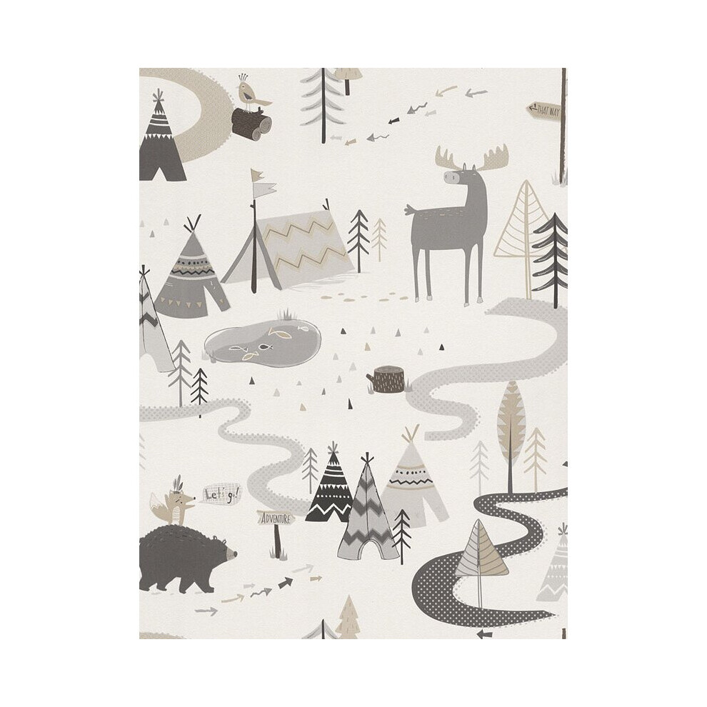 Scandi Adventure Forest Wallpaper Grey / White Rasch 292404