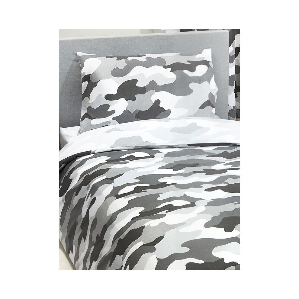 Grey Army Camouflage Reversible Single Duvet Cover and Pillowcase Set