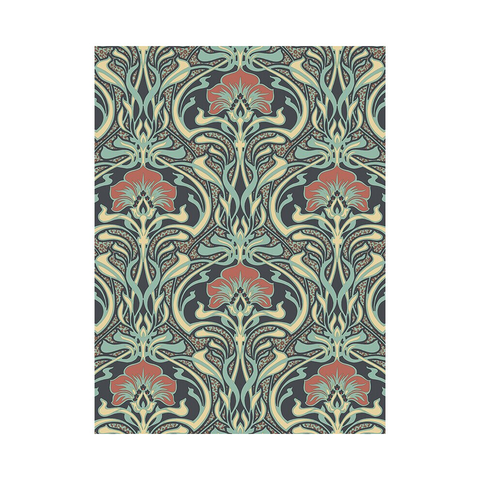Crown Archives Flora Nouveau Wallpaper Peacock M1196 Green