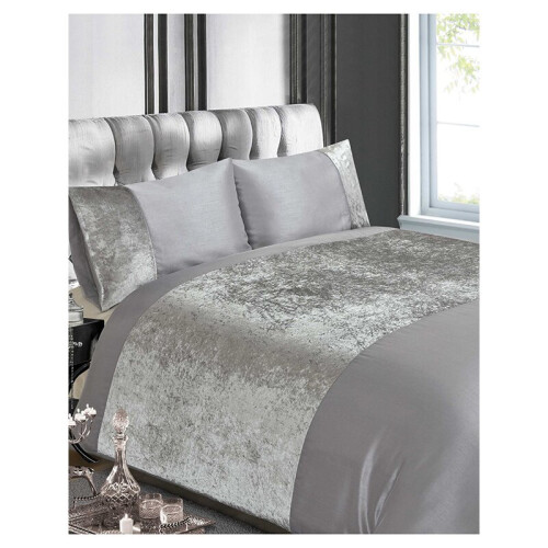 (Double, Silver) Crushed Velvet Duvet Cover Set