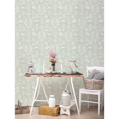 Crown (Duck Egg Blue) Crown Archives Woodland Wallpaper 1
