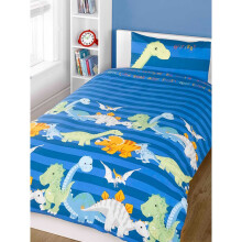 Blue Dinosaurs Junior Duvet Cover & Pillowcase Set - 120x150 Duvet, 40x60 Pillowcase, Toddler/Junior Bed, 48% Cotton 52% Polyester, Machine Washable