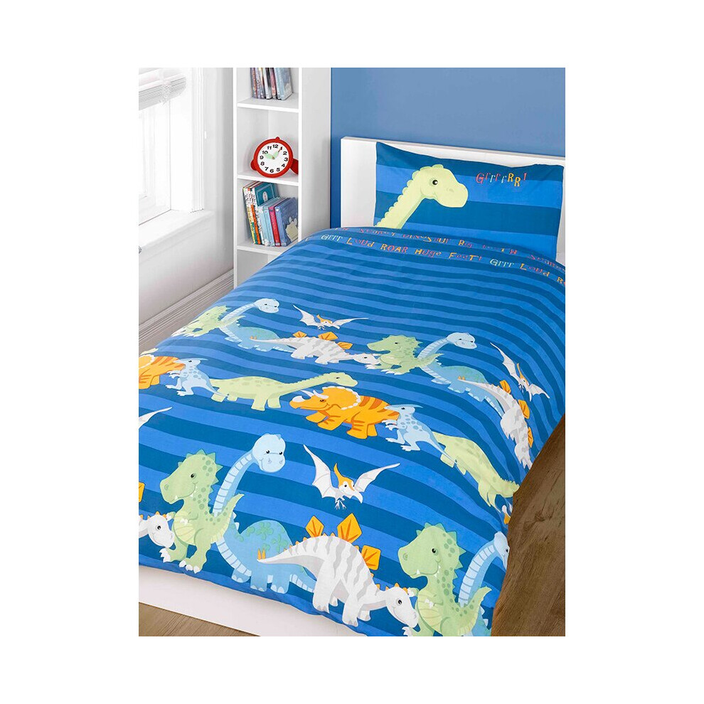 Dinosaurs Blue Junior Duvet Cover & Pillowcase Set - 120X150 Duvet, 40X60 Pillowcase, Toddler/Junior Bed, 48% Cotton 52% Polyester, Machine Washable