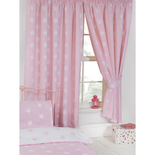 Pink and White Stars Lined Curtains 1