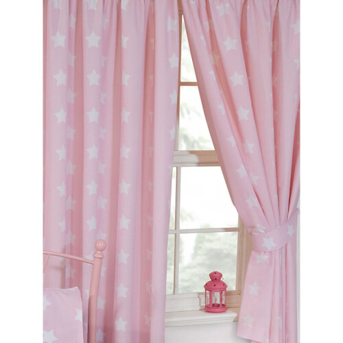 Pink and White Stars Lined Curtains