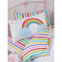 Rainbow Sky Striped Junior Toddler Bed Fitted Sheet and Pillowcase Set