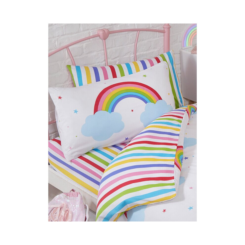 Rainbow Sky Striped Junior Toddler Bed Fitted Sheet and Pillowcase Set