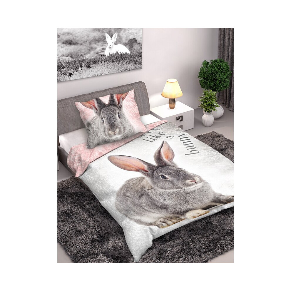 Bunny Rabbit Single Cotton Duvet Cover and Pillowcase Set - European