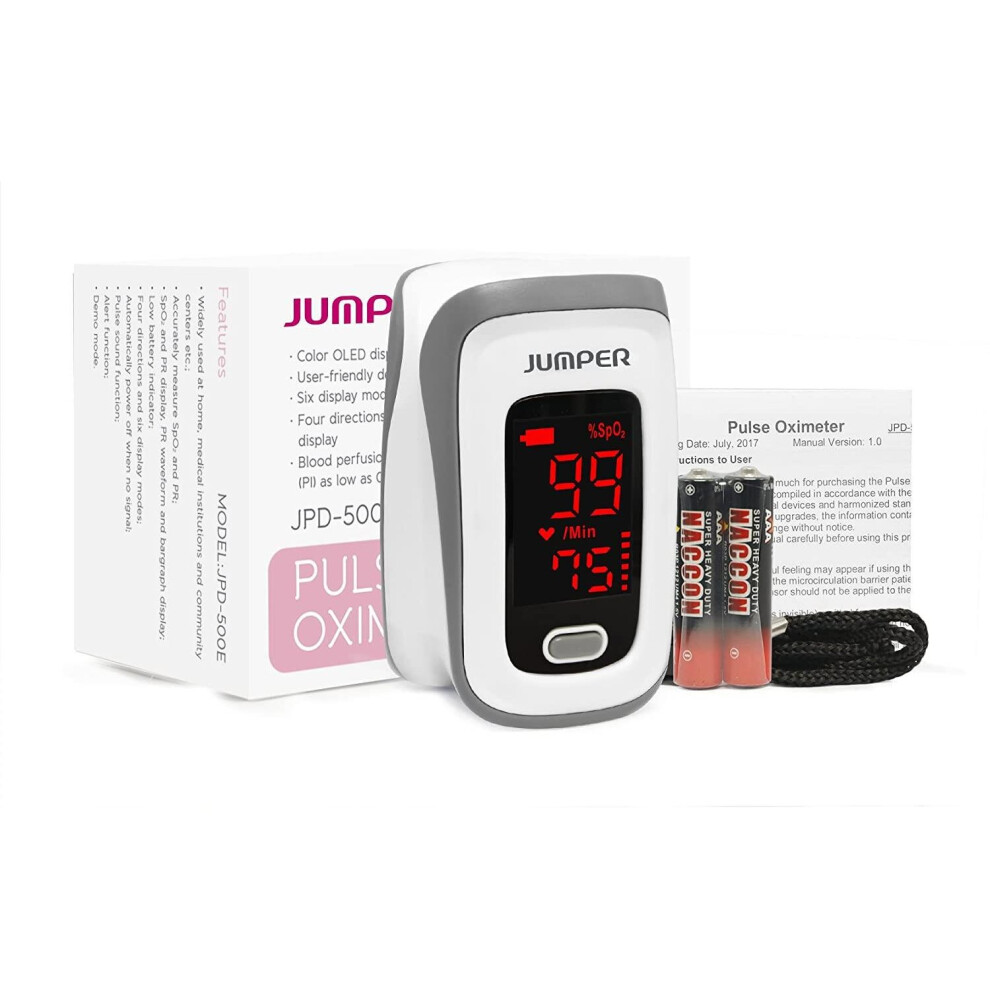 Jumper Medical JPD-500E LED Fingertip Pulse Oximeter for Oxygen Level & Pulse Rate