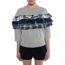 (L) DIESEL F ADELIA Womens Sweatshirt Pullover Crew Neck Ruffle Check Grey Jumper