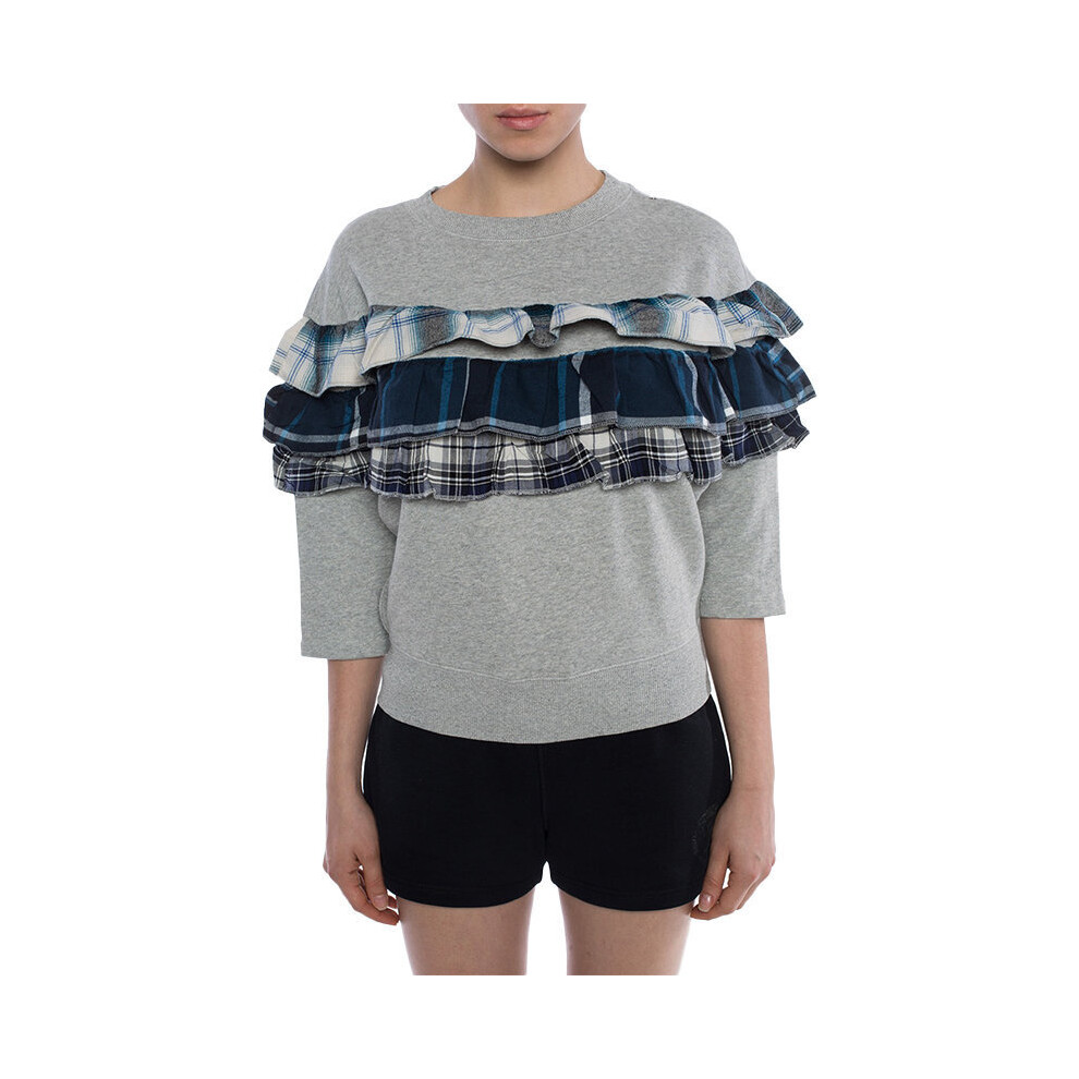 (S) DIESEL F ADELIA Womens Sweatshirt Pullover Crew Neck Ruffle Check Grey Jumper