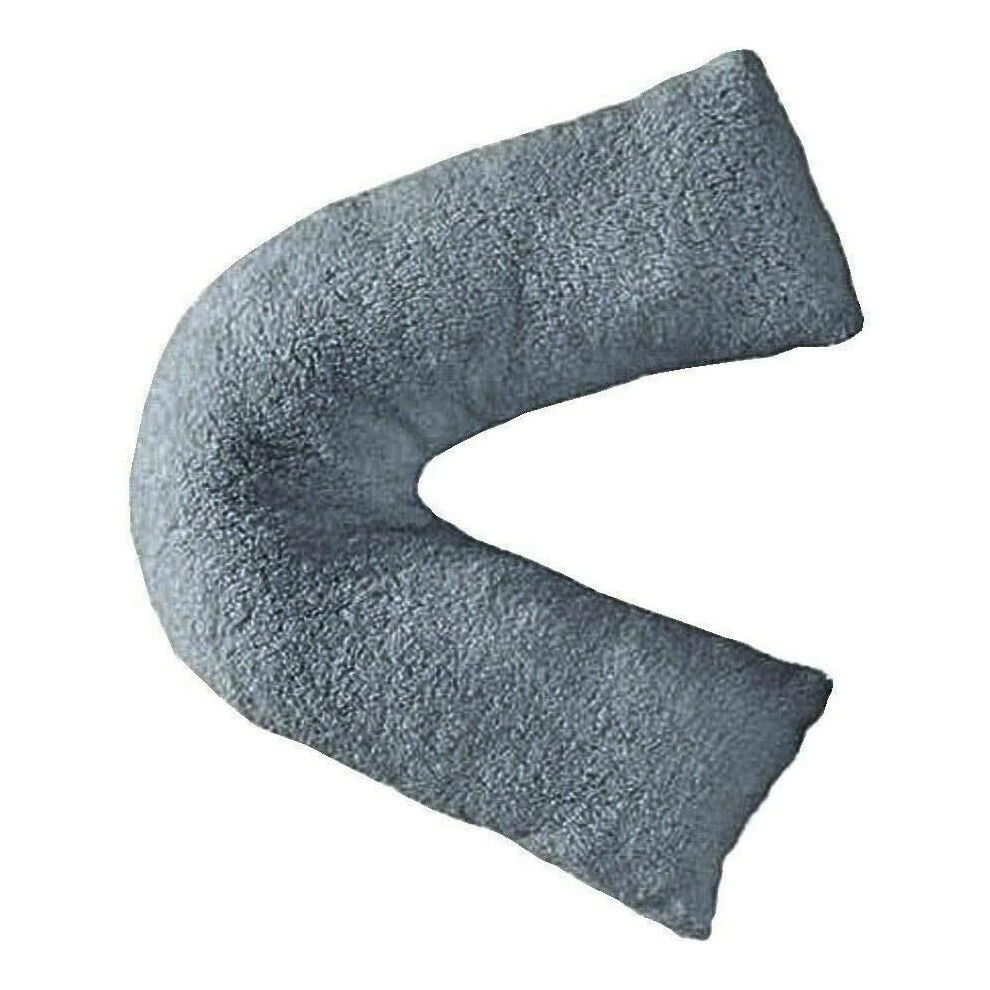 (Grey, Case Only) Teddy V Shaped Pillow Case Super Soft Warm & Cosy